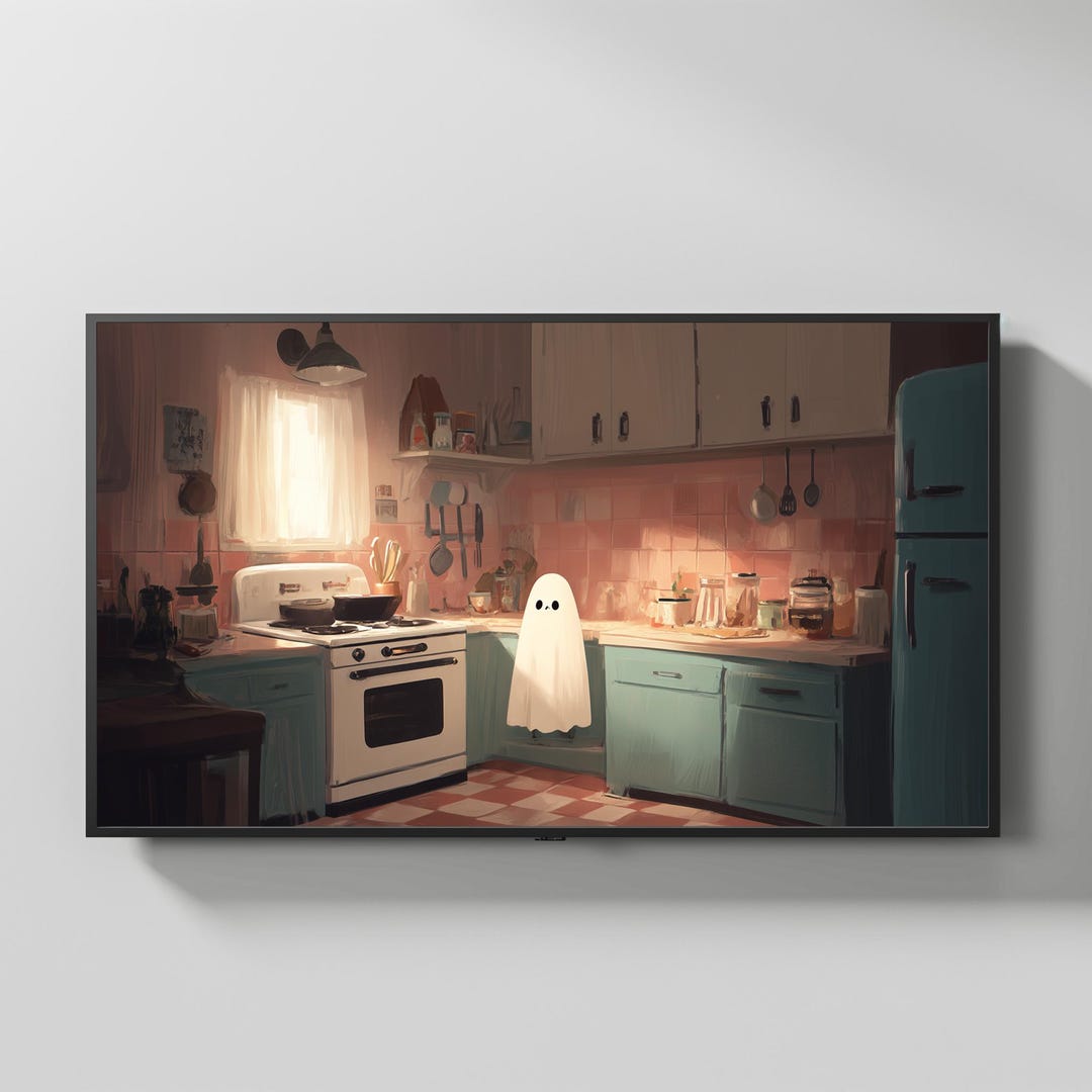 Tiny Ghost Cooking in Retro Kitchen - Halloween Printable Wall Art ...