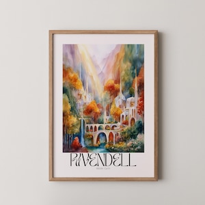 Rivendell Fantasy Castle Art - Watercolor Illustration, Mystical Cottagecore Wall Decor, Enchanted Elven Poster, Digital Download 429