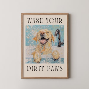 Letrero &quot;Lava tus Patas&quot; para perro - Arte de pared vintage azul para baño, decoración divertida de estilo rústico para mascotas, imprimible para amantes de los perros, descarga digital 281