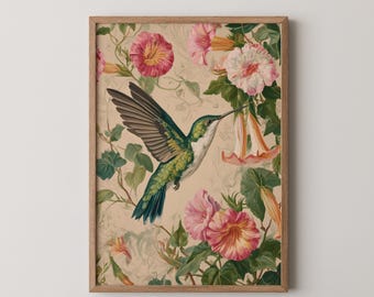 Vintage Kolibri Poster: Cottagecore Natur Kunst Wandbild (Digitaler Download)