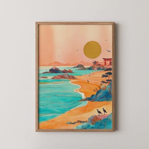 Vibrant Coastline of Okinawa - Radiant Watercolor Painting, Coastal Travel Wall Art, Tropical Beach Decor, Digital Printable 403