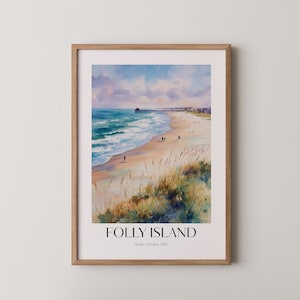 Folly Island Beach Print - Küsten Aquarell Kunst, Sommer Ozean Wand Dekor, Pastell Poster, Digitaler Download 426