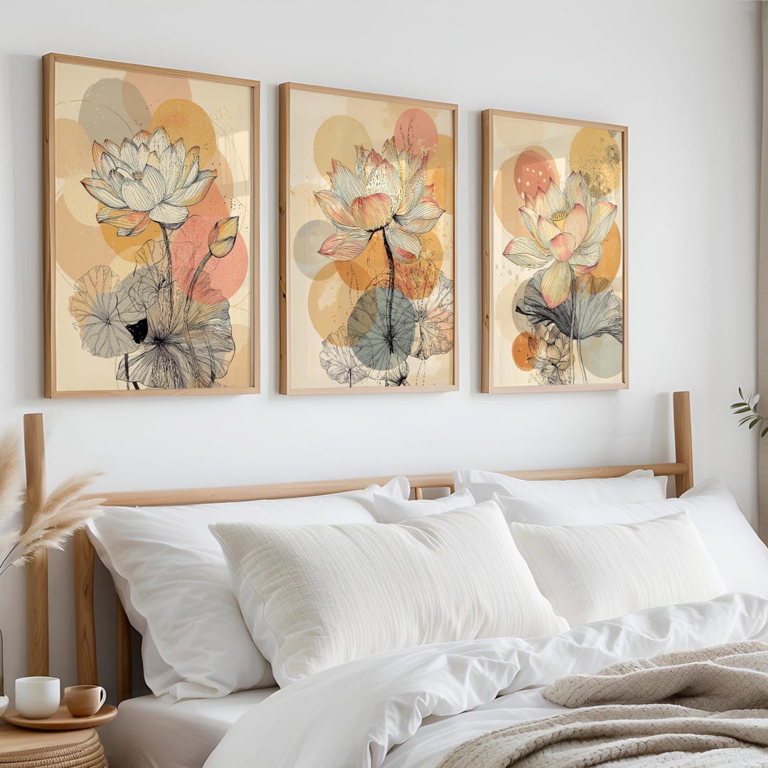 Lotus Flower Art Print Set: Minimalist Boho Wall Decor (digital ...