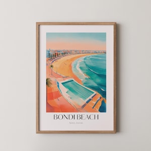 Bondi Beach Australia Print - Retro Coastal Wall Art, Vibrant Travel Poster, Summer Seaside Decor, Digital Beach Printable 356