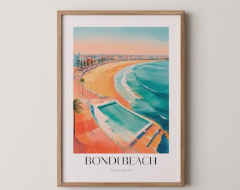 Bondi Beach Australia Print: Retro Coastal Travel Poster (Digital Download)