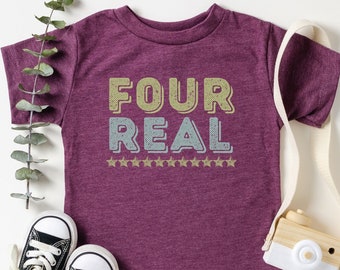 Vier echte vierde verjaardag peuter T-shirt, 4e verjaardag, schattige peuter Tee, verjaardag TShirt, genderneutrale verjaardag, peuter verjaardagscadeau