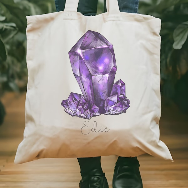 Custom Birth Month Gemstone Tote Bag, Personalized Canvas Tote Bag, Birthday Gift for Her, Best Friend Gift, Crystal Tote Bag