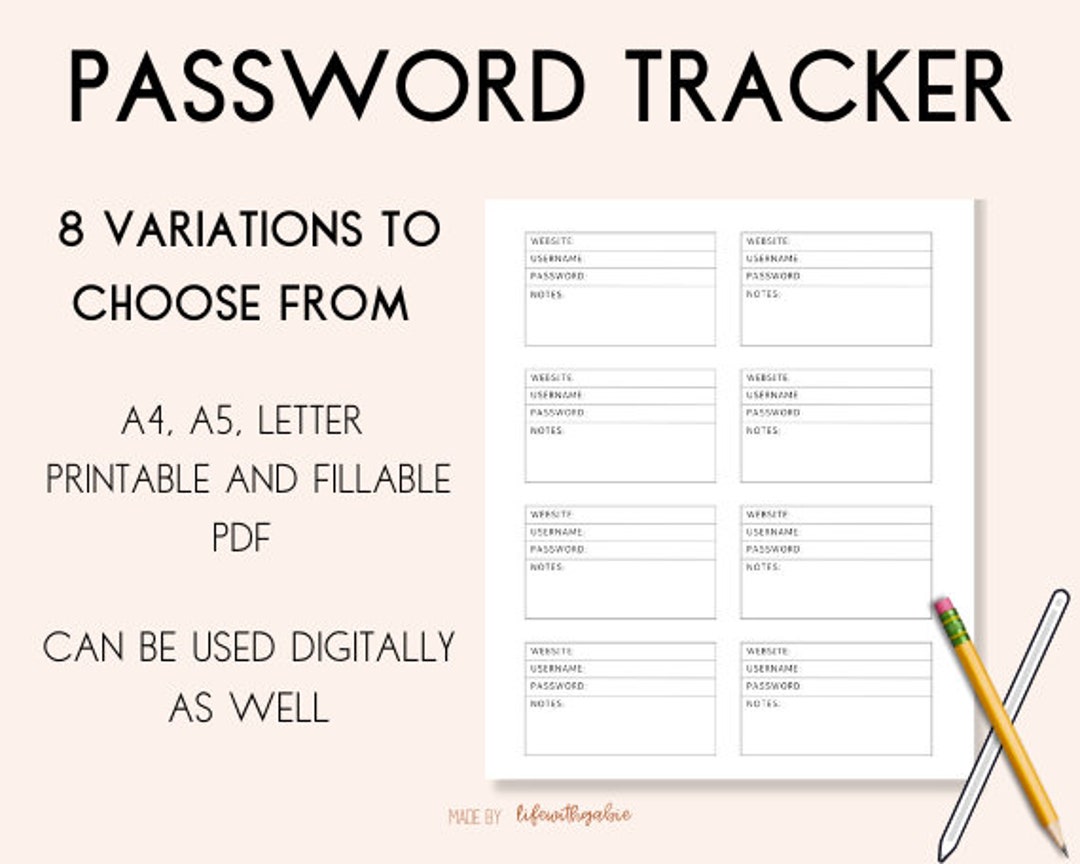 Password Tracker | Password Book | Printable Tracker | Fillable ...
