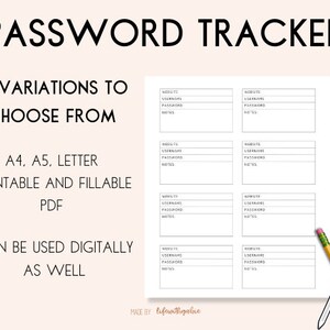 Password Tracker | Password Book | Printable Tracker | Fillable | Digital Password Tracker