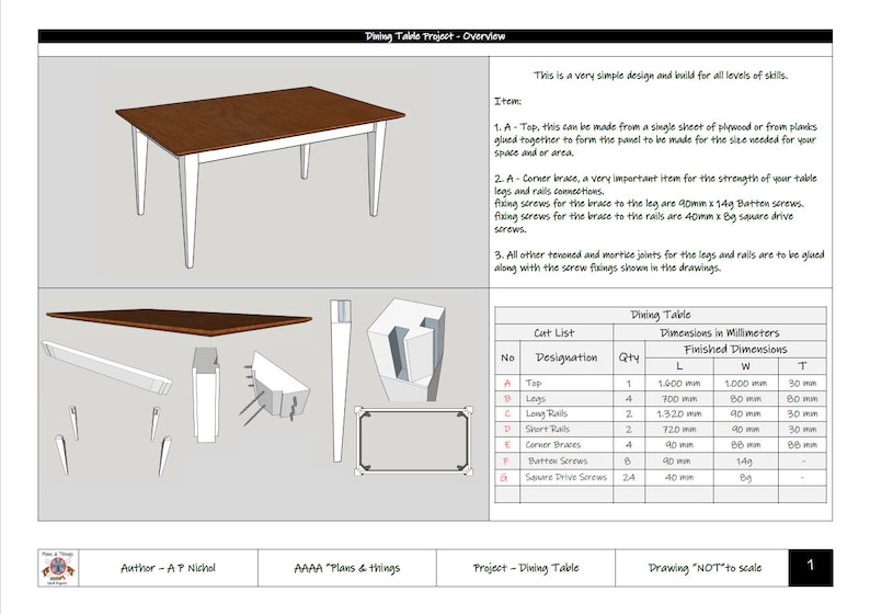 Shaker Style Dining Table Drawings / Plans Etsy