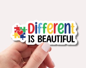 Pegatina "Diferente es hermoso" / Pegatina de vinilo para concienciar sobre el autismo / Pegatina de pieza de rompecabezas de inclusión / Calcomanía decorativa para el aula de profesores