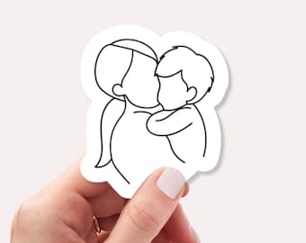 Pegatina con silueta de mamá e hijo • Pegatina de mamá de niño • Bonita pegatina de vinilo impermeable para botella de agua y portátil • Calcomanía de maternidad