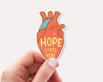 Pegatina "La esperanza vive aquí" • Corazón anatómico de concientización sobre la cardiopatía congénita • Pegatina de vinilo "Guerrero del corazón" • Apoyo para defectos cardíacos congénitos