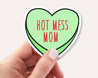 Pegatina "Mamá es un desastre" • Pegatina de vinilo divertida sobre la vida de una mamá • Humor sobre la maternidad • Pegatina impermeable para portátil con botella de agua