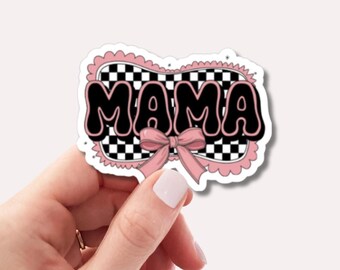 Pegatina de lazo para mamá / Pegatina de mamá moderna / Vinilo decorativo con estampado a cuadros / Bonita pegatina rosa para portátil
