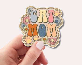 Pegatina de Mamá Gata / Pegatina Retro Floral para Amante de los Gatos / Pegatina de Vinilo Linda para Mamá de Mascotas / Pegatina Estética Impermeable para Regalo de Botella de Agua o Portátil