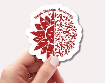 Pegatina de concienciación sobre enfermedades cardíacas / Pegatina de vinilo con lazo rojo / Calcomanía de apoyo a la salud cardíaca / Pegatina impermeable de concienciación médica
