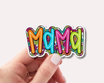 Pegatina de mamá / Pegatina floral retro colorida para mamá / Bonita pegatina de vinilo para mamá / Pegatina impermeable para portátil, botella de agua, regalo
