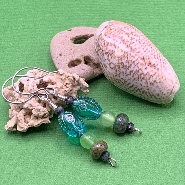 Underwater Gem Bead Earrings, Soothing Green Bead Dangles, Tranquil Sea Green Bead Earrings, Cool as a Cucumber Dangles, In Harmony Dangles