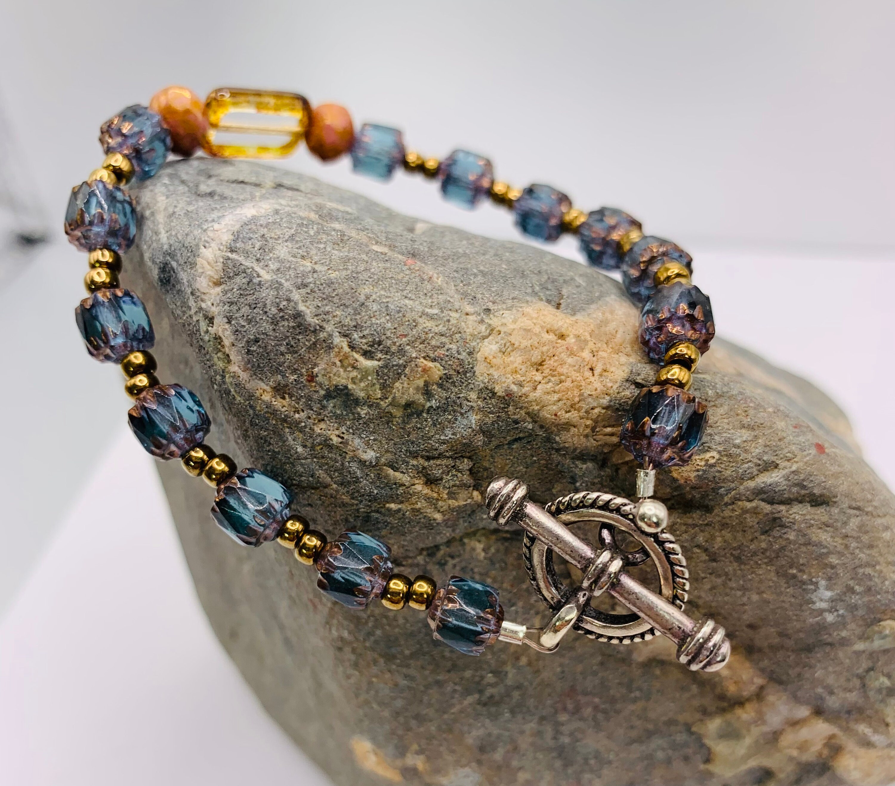 Contemporary Bead Bracelet Blue Bead Bracelet Charming Bead Etsy