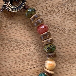 Boho Coconut Shell & Glass Bead Bracelet with Brass Toggle | Earthy Rustic Handmade Jewelry