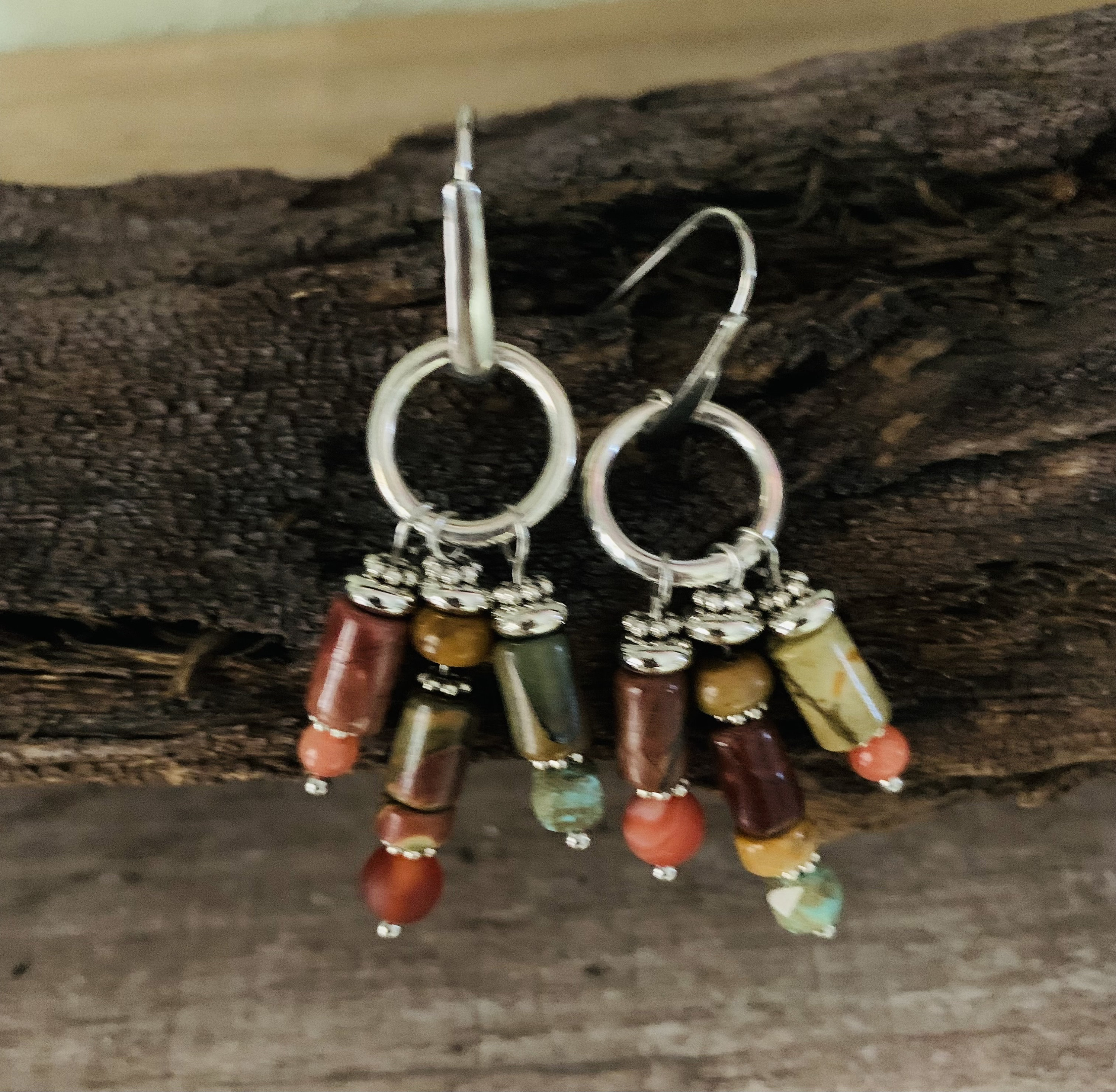 Small Silver Hoop Bead Earrings Hoop Bead Earrings Ceramic Etsy