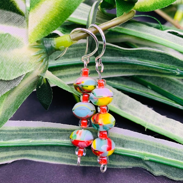 Zany Handmade Bead Earrings, Colorful Bead Earrings, Whimsical Bead Earrings, Quirky Bead Earrings, Funky Bead Earrings, Eye Catching Bead