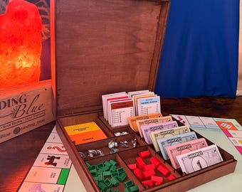 Monopoly Classic Board Game: Handmade wooden box.