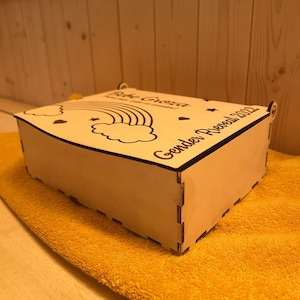 Laser gegraveerde baby geheugendoos, SVG DXF AI lasergesneden bestanden, gepersonaliseerde deksel, aangepast houten cadeau voor sieraden, aandenkens, foto's, cosmetica