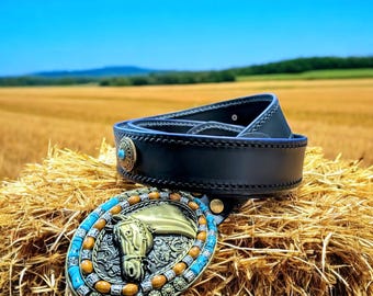 GEPERSONALISEERDE RIEM, leren riem voor mannen of vrouwen, lederen concho riem, elegante riem, paardengesp