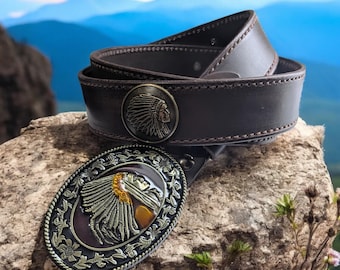 AANGEPASTE RIEM, leren riem voor mannen, lederen concho riem, stijlvolle riem, Indiase gesp