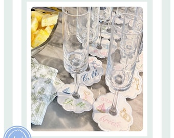 Personalized Embroidered Wine Glass Stem Tags | Custom Wine Charms | Bridal Shower, Wedding & Party Place Cards
