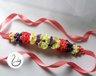 Coral pink / lemon bunwrap | bun wreath for dancers | professional quality ballerina hair accessory | dancer gift | hair flowers