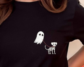 Chemise drôle de chien d'Halloween, T-shirt mignon de chiens de fantôme, t-shirt de chiot d'Halloween, cadeau de maman de chien, cadeau d'Halloween pour les amoureux des chiens, chemise femme effrayante de saison