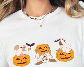 Chemise drôle de chien d'Halloween, T-shirt mignon de chiens de fantôme, chiens idiots jouant, t-shirt de chiots d'Halloween, chemise de citrouille d'Halloween, chemise de cadeau de maman de chien