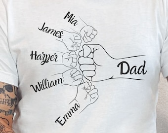 Custom Fist Bump Dad Shirt, Dad Shirt With Kids Names, Dad of 5 T-Shirt, Father's Day Gift, Father of Five Kids, Father's Day Grandpa Hand