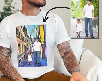 Custom Photo Shirt for Dad: Van Gogh Style Family Picture Tee