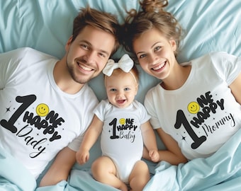 One Happy Baby Birthday Matching Family Shirts, First Birthday Outfit, Mom Dad kid Shirt