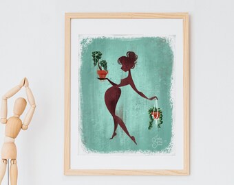 Plant Girl Silhouette PRINT, 11 x 14 - Botanical Art, Houseplant Wall Art for Plant Lover, Home Decor, Plant Lover Gift, Body Positivity