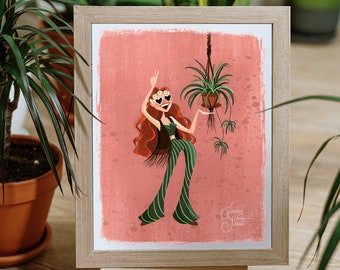 1960's Hippie Plant Girl PRINT, 11 x 14 - Botanical Art, Houseplant Wall Art for Plant Lover, Home Decor, Plant Lover Gift, Vintage