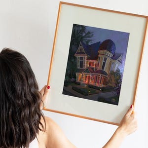 Pasadena House Print, 8 x 10 - Digital Illustration, Los Angeles, Pasadena Painting, Christmas House, Craftsman Home, California Art