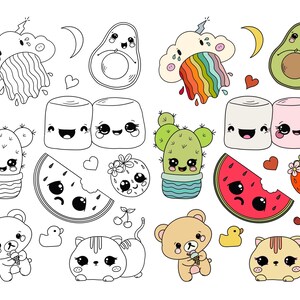 Kawaii Linda hoja para colorear Descarga digital Hoja A4 imprimible