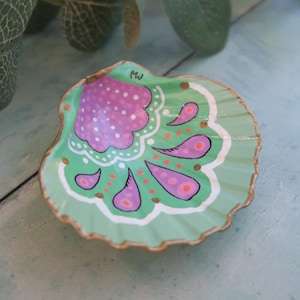Small Hand Painted Boho Blue Shell Ring Jewellery Trinket Dish