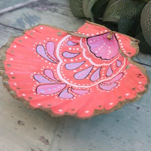 Large Hand Painted Pink Shell Ring Jewellery Trinket Dish