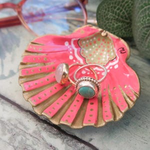 Small Hand Painted Boho Pink Nouveau Shell Ring Jewellery Trinket Dish