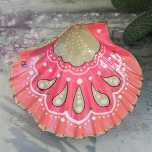 Small Hand Painted Pink Boho Shell Ring Dish