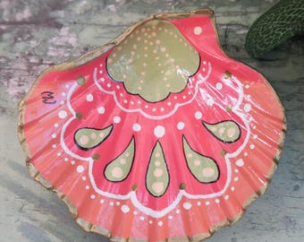Small Hand Painted Pink Boho Shell Ring Dish