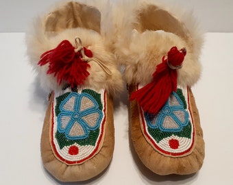 Beautiful Vintage Moosehide Beaded Moccasins.