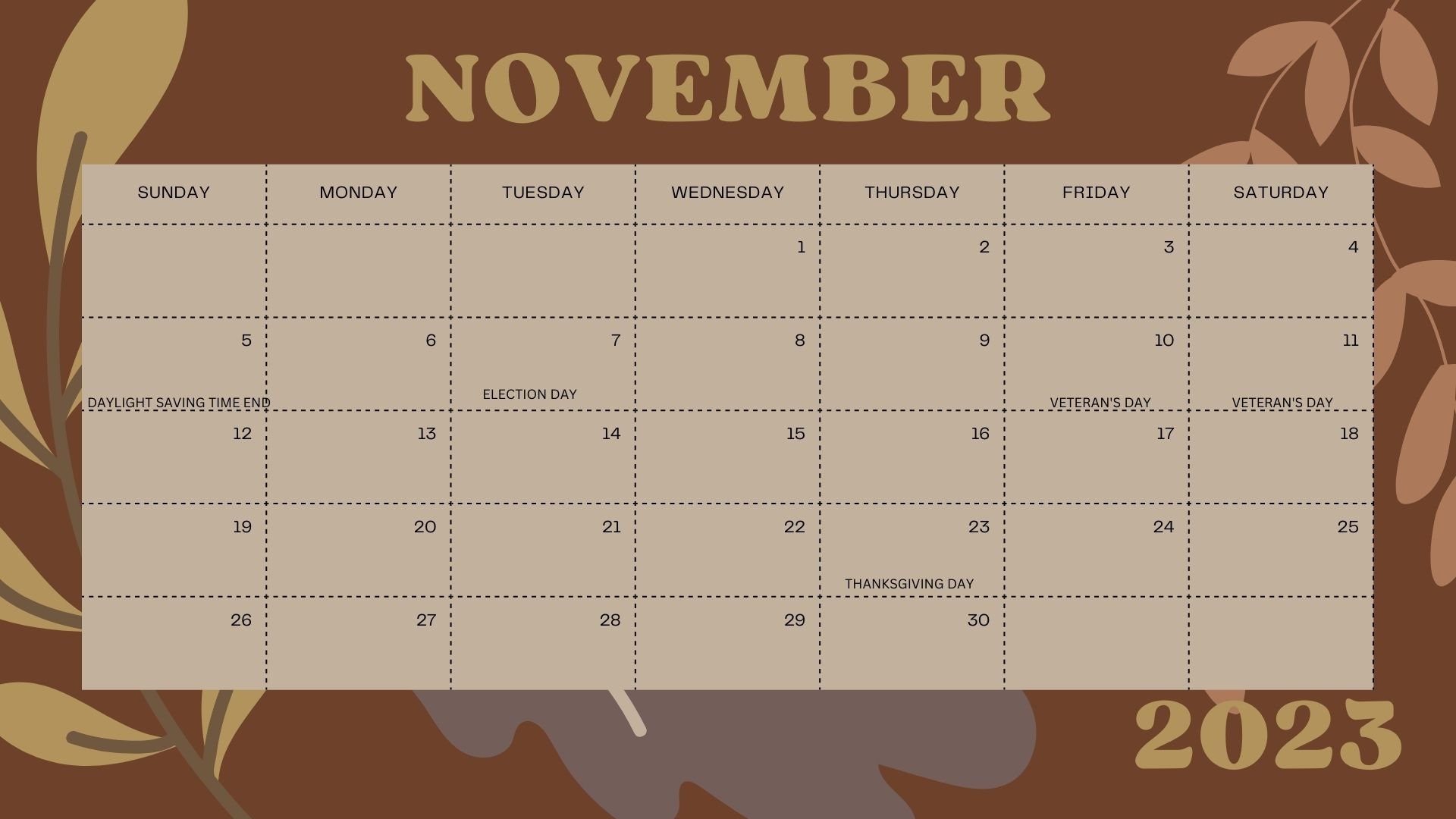 2023 NOVEMBER CALENDAR PDF Etsy