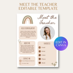 Plantilla de Conozca al Maestro Canva / Carta de Conozca al Maestro / Carta de Bienvenida Imprimible / Plantilla de Regreso a Clases / Editable en Canva